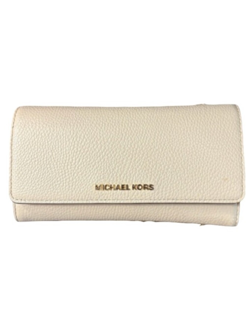 Michael Kors Jet Set Trifold Long Wallet Cream Leather Purse Clutch ShoulderBag
